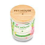 Pet House Candle with bamboo lid on a white background