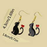 Black & Gold Sitting Silhouette Dangle Cat Earrings