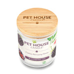 Pet House Candle with blackberry tea flavor on a white background