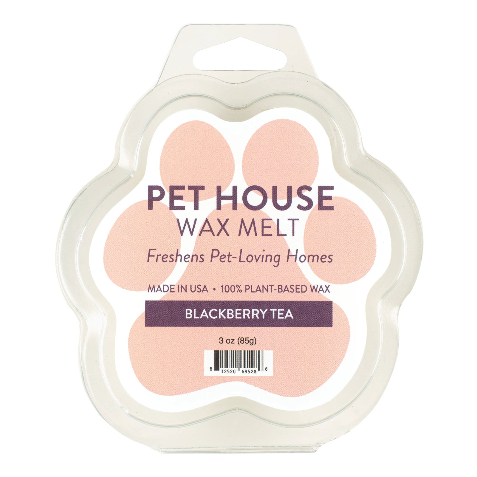 Pet House Wax Melt packaging with paw design on a white background