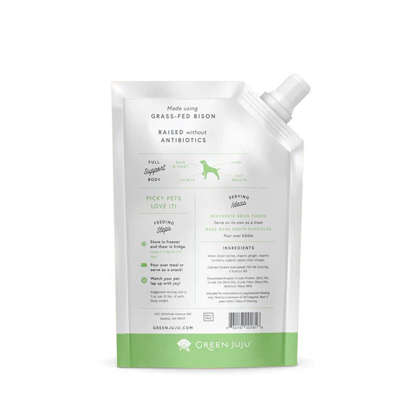 Dog food pouch with brand name 'Green Juul' on a white background