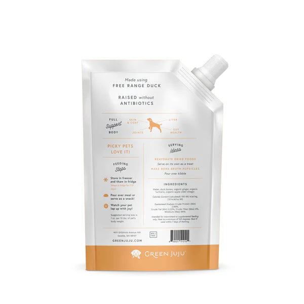 Dog food pouch with brand information on a white background