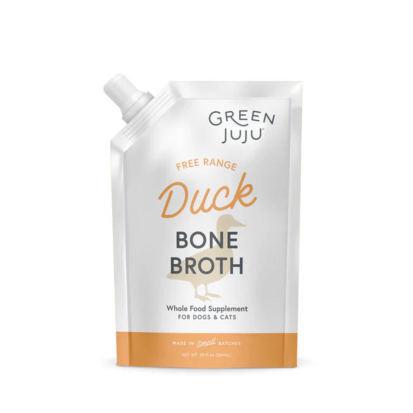 Green Juju Free Range Duck Bone Broth package on a white background