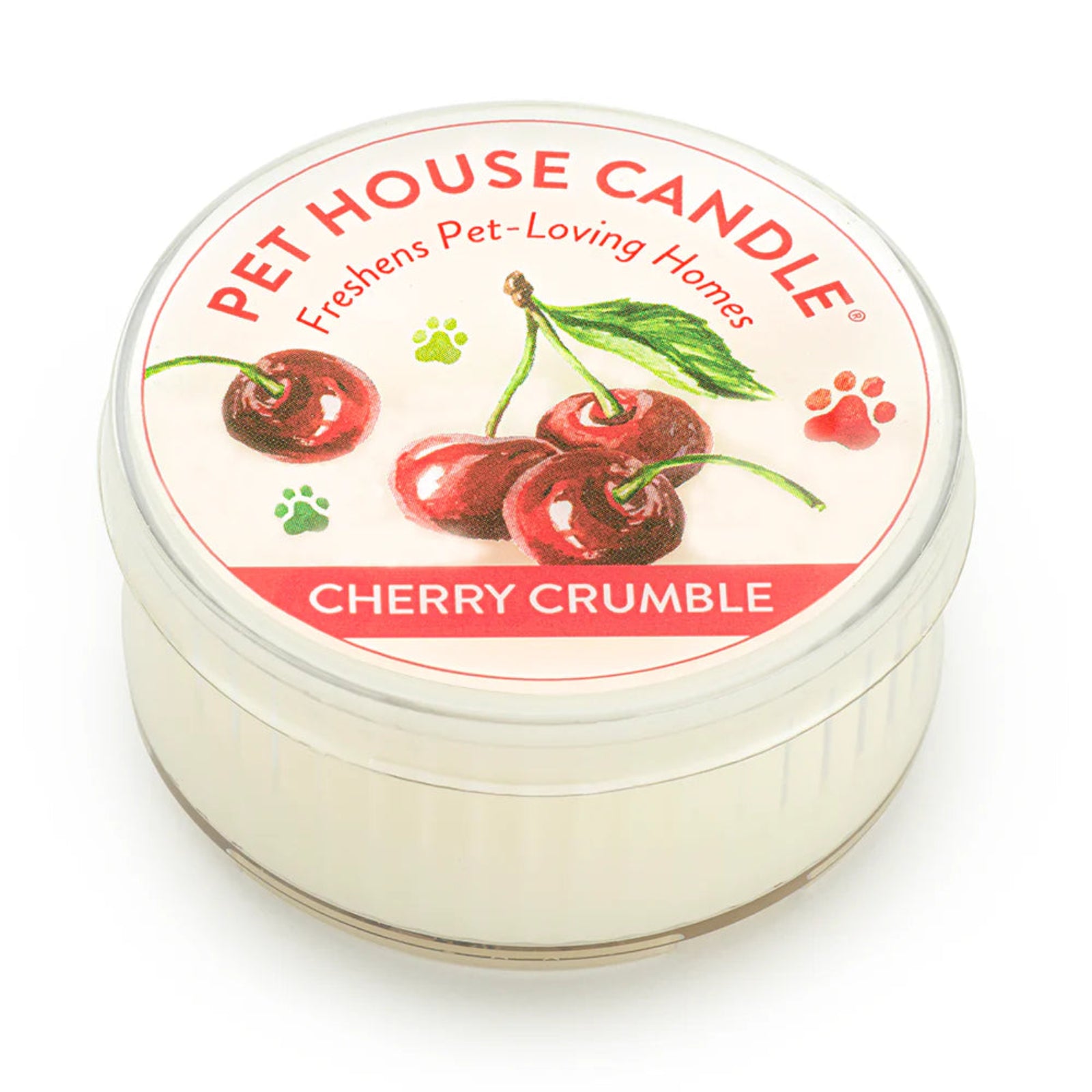 Pet House Candle in Cherry Crumble flavor on a white background