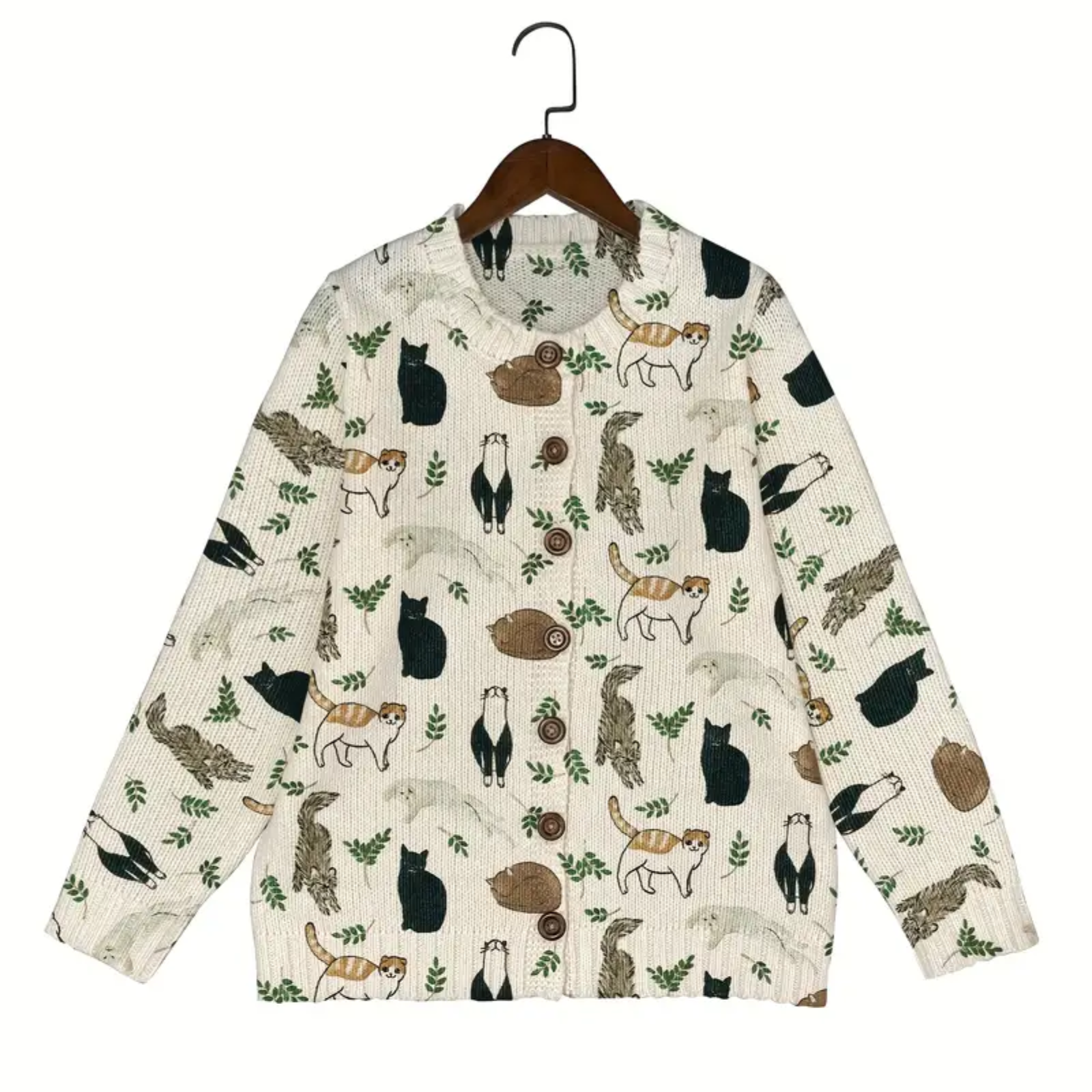 Flannel shirt with animal pattern on a hanger against a white background