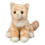 Plush cat toy with orange and white fur on a white background