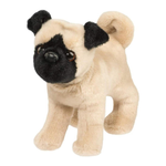 Plush toy pug dog on a white background