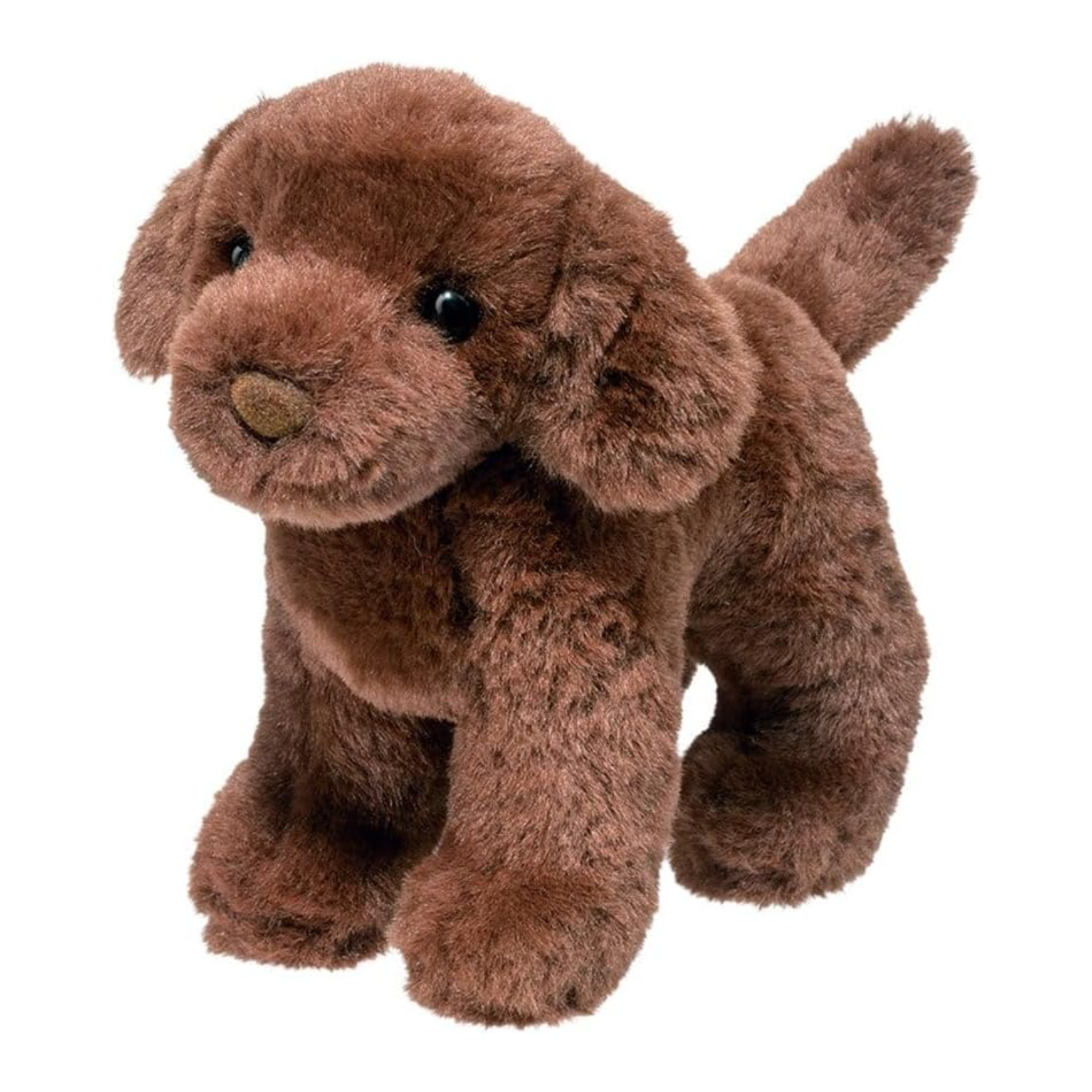 Brown plush dog toy on a white background