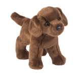 Brown plush dog toy on a white background