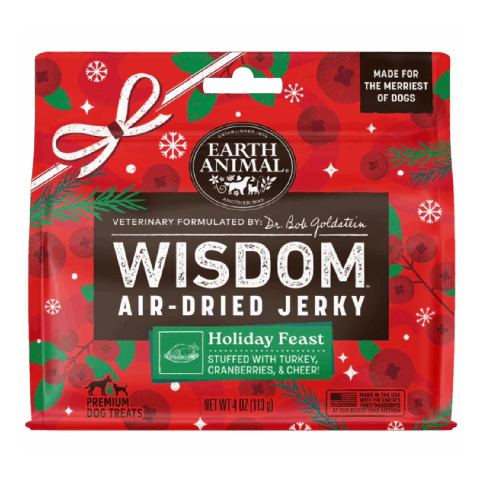 Earth Animal Wisdom Air-Dried Jerky Holiday Feast package on a white background