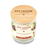 Pet House Candle in Elderberry Jam flavor with wooden lid on a white background