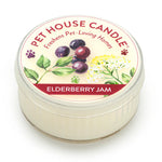 Pet House Candle jar labeled 'Elderberry Jam' on a white background