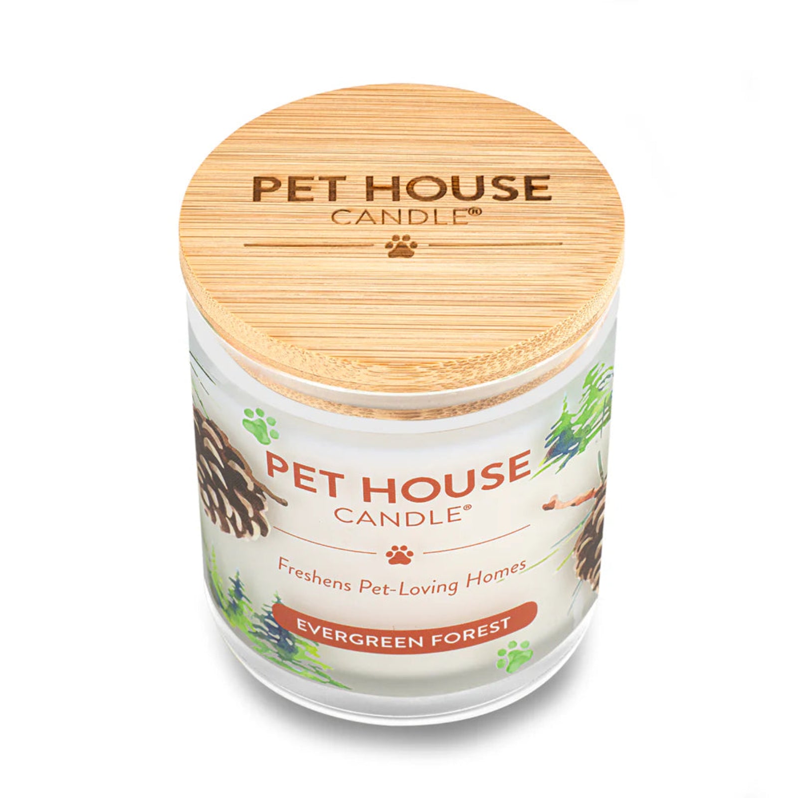 Pet House Candle with wooden lid on a white background