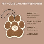 Pet house car air freshener with paw design and 'One Fur All' branding on a brown background.