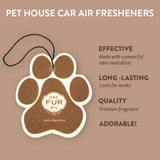 Pet house car air freshener with paw design and 'One Fur All' branding on a brown background.