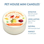 Pet House Mini Candle with 'Falling Leaves' scent on a white background