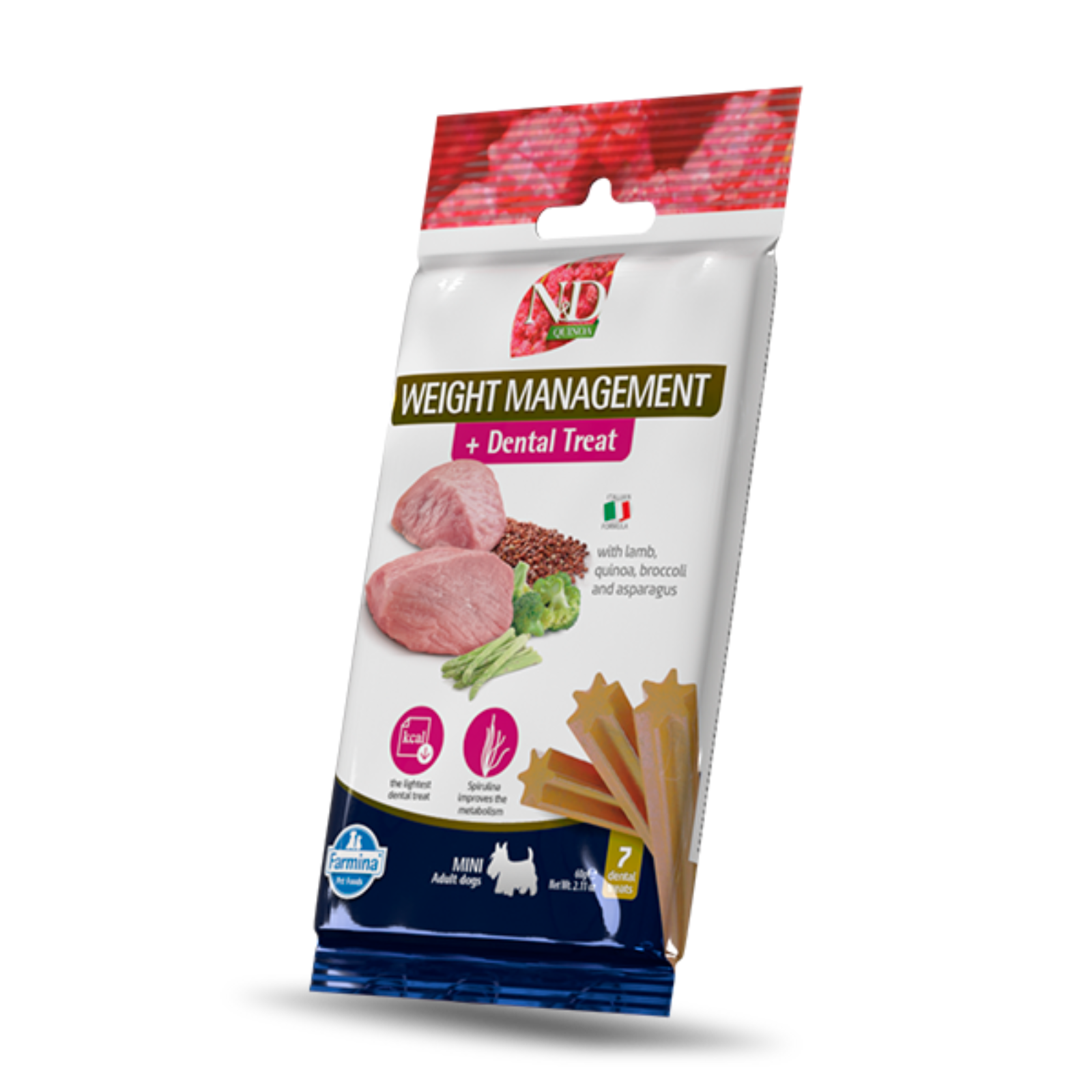 Package of N&D Weight Management + Dental Treats for dogs on a white background