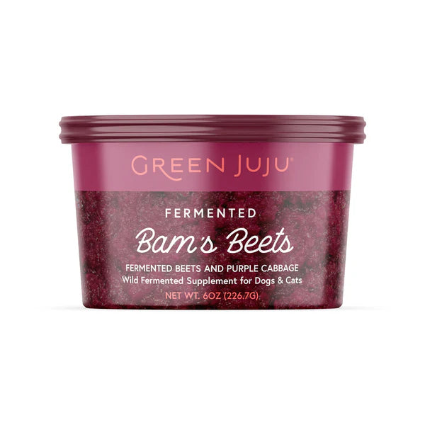 Container of Green Juju fermented product with text on a white background