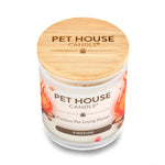 Pet House Candle with wooden lid on a white background