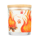Candle with flames and paw prints on a white background
