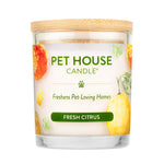 Pet House Candle with 'Fresh Citrus' label on a white background