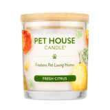 Pet House Candle with 'Fresh Citrus' label on a white background