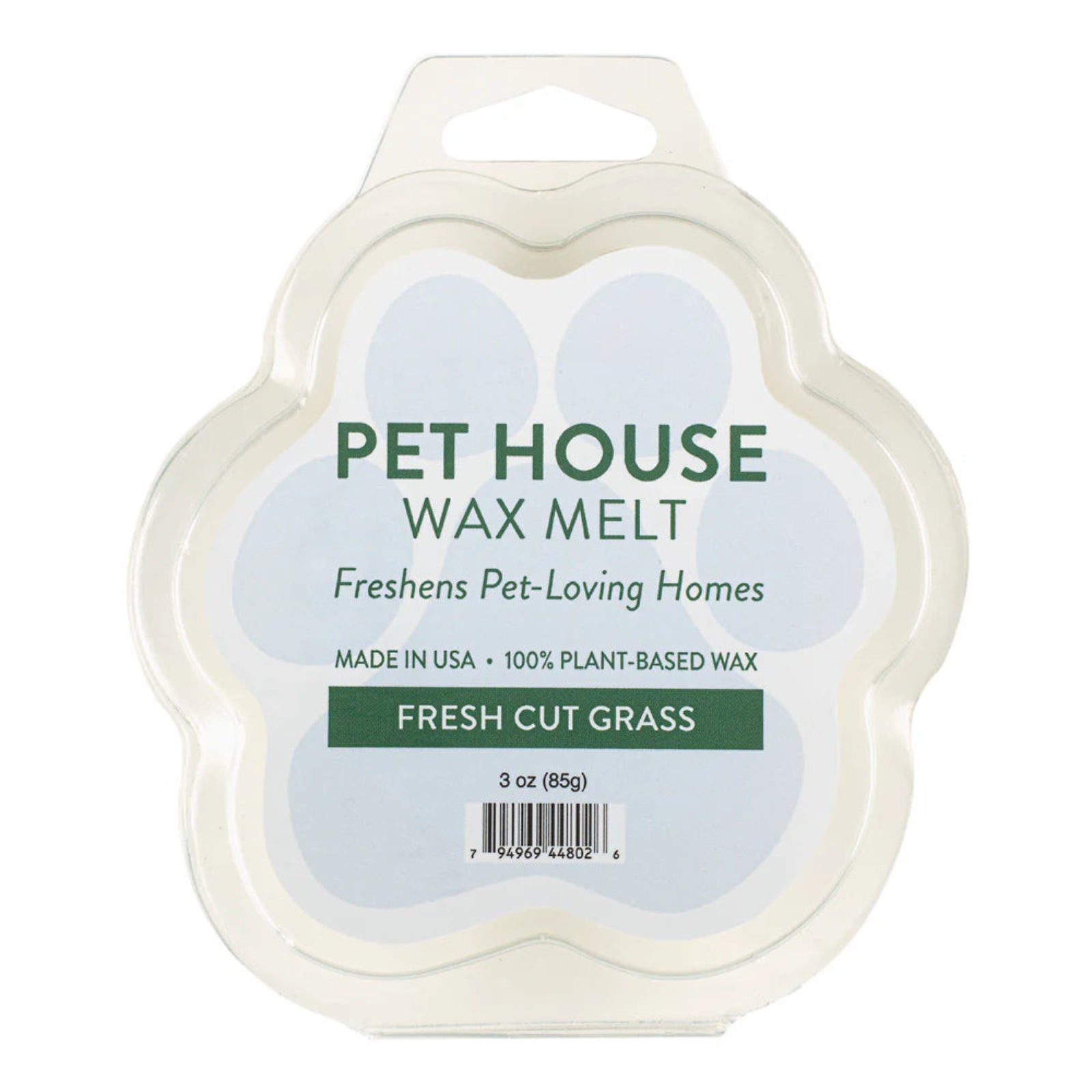 Pet House Wax Melt packaging with 'Fresh Cut Grass' scent on a white background