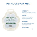 Pet House Wax Melt packaging with product details on a white background