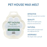 Pet House Wax Melt packaging with product details on a white background