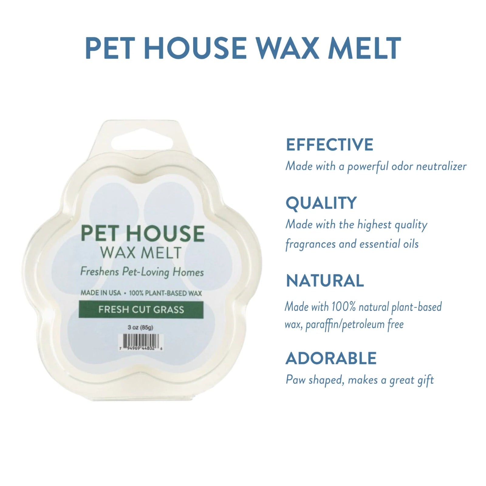 Pet House Wax Melt packaging with product details on a white background