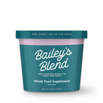 Bailey's Blend whole food supplement container for dogs on a white background
