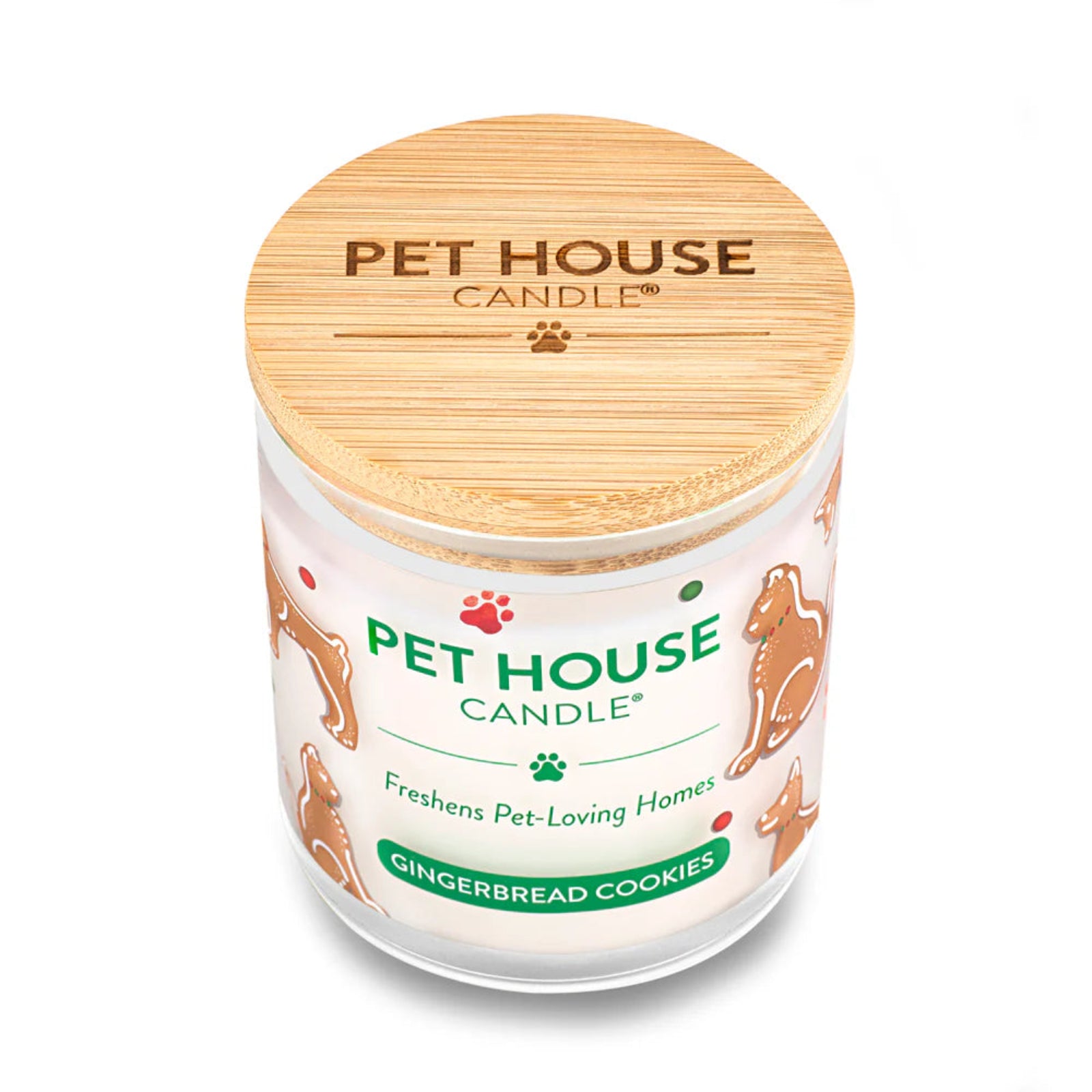 Pet House Candle with gingerbread cookies scent on a white background