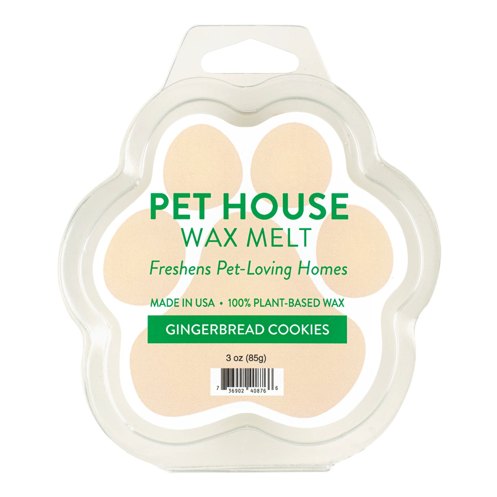 Pet House Wax Melt packaging with paw shape on a white background