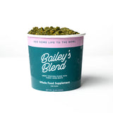 Bailey's Blend whole food supplement for dogs in a container on a white background