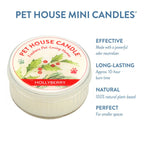 Pet House Candle Hollyberry scented candle with product details on a white background
