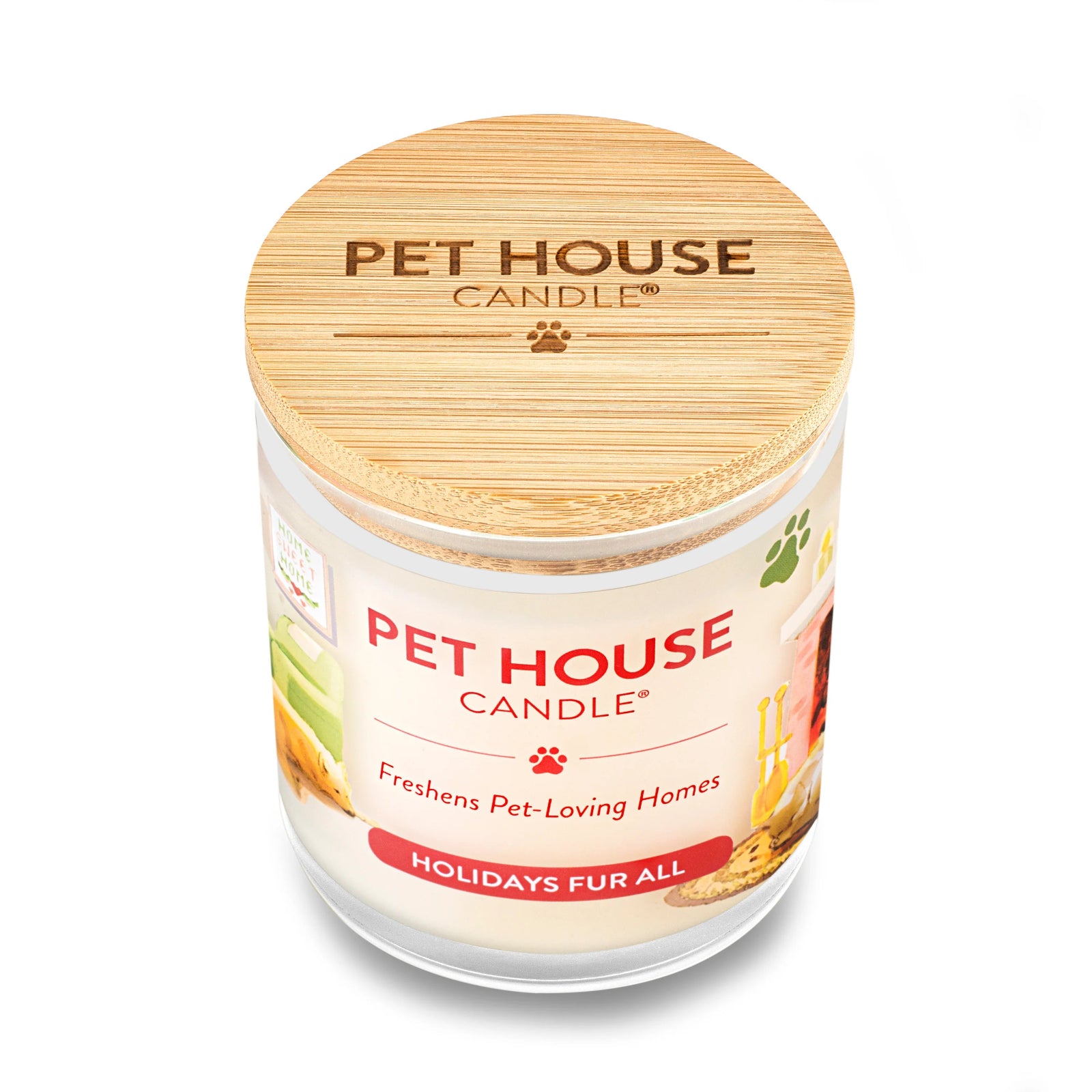 Pet House Candle with wooden lid on a white background