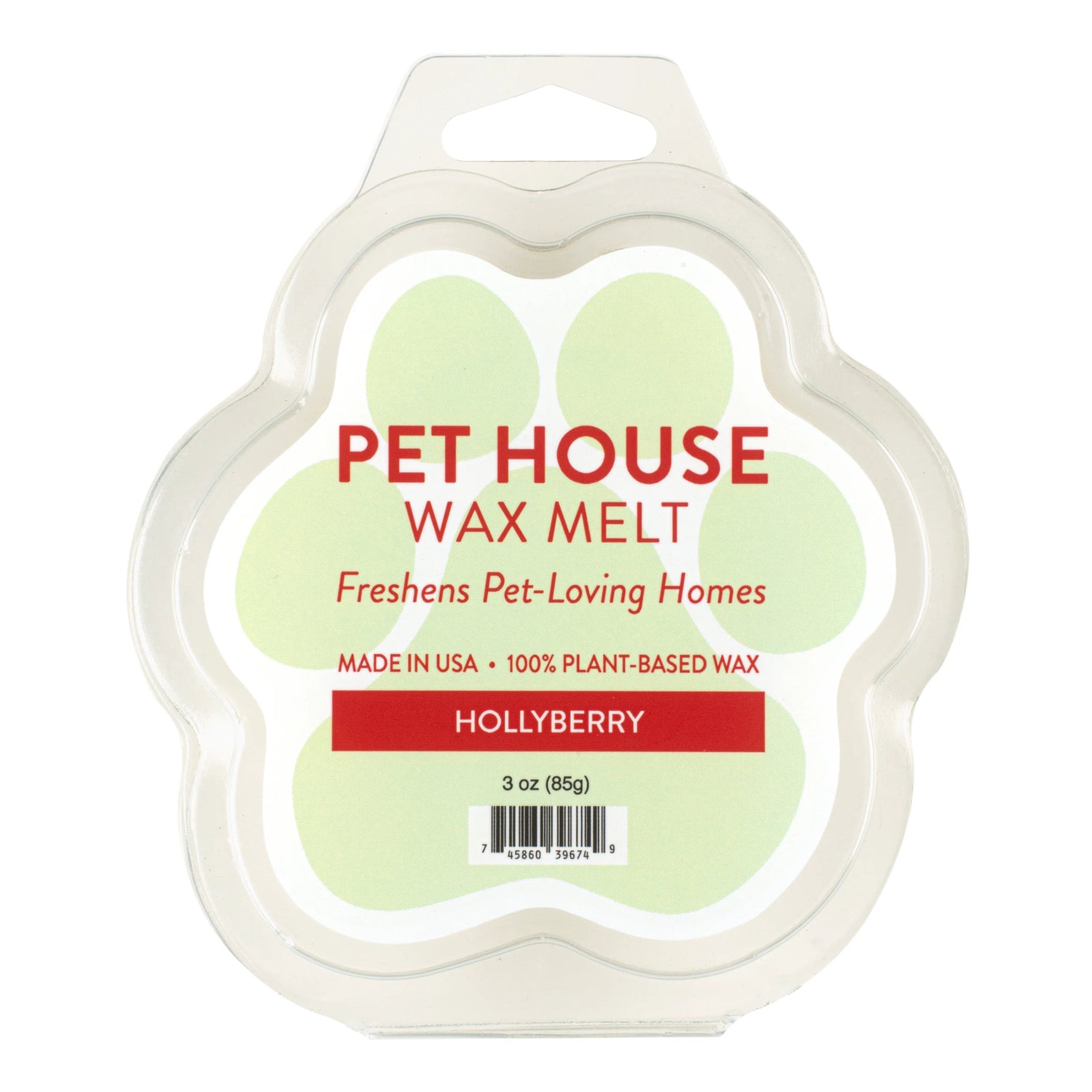 Pet House Wax Melt packaging with paw shape on a white background