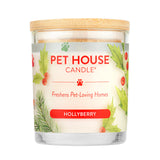 Pet House Candle with hollyberry design on a white background