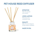 Pet House Reed Diffuser with text highlighting its features on a white background