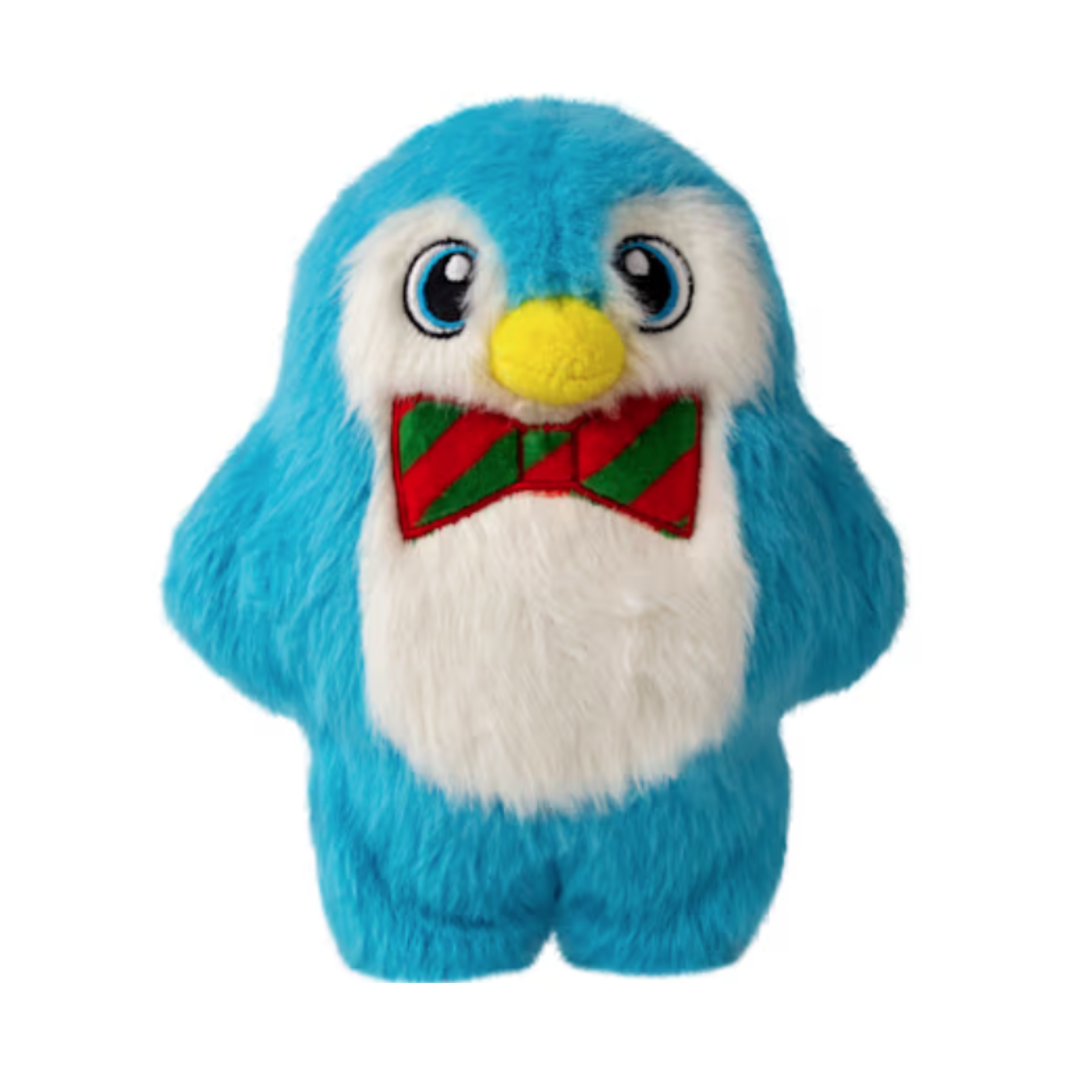 Blue plush toy with a red bow tie on a white background