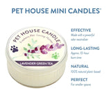Pet House Candle Lavender Green Tea with product details on a white background