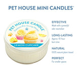 Pet House Mini Candle packaging with lemon cupcake flavor on a white background
