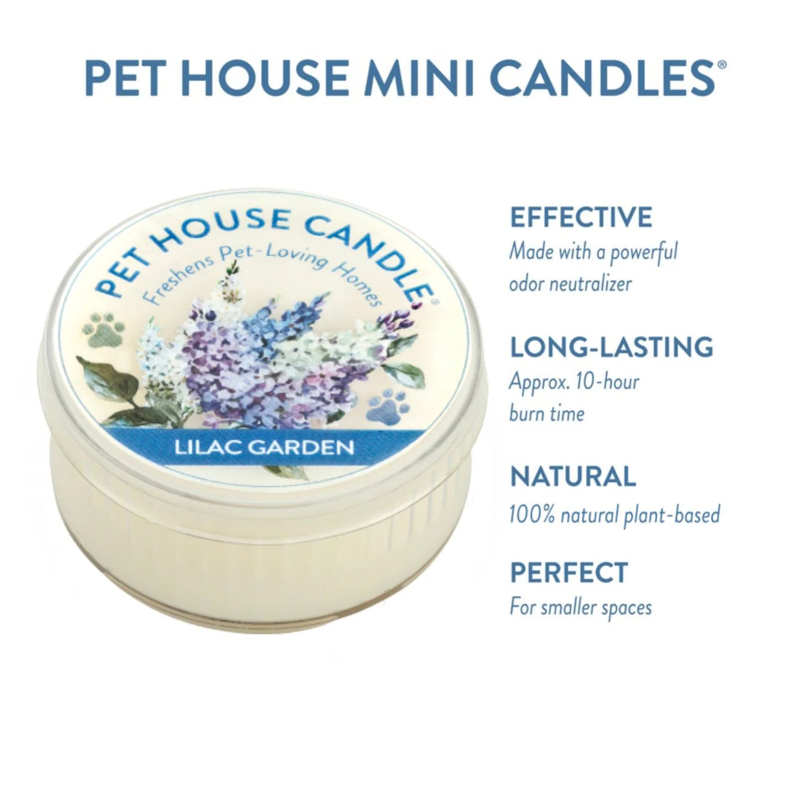 Pet House Mini Candle with lilac garden design on a white background