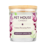 Pet House Candle with lavender green tea scent on a white background