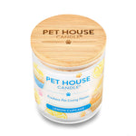 Pet House Candle with lemon cupcake scent on a white background