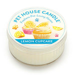 Pet House Candle in Lemon Cupcake flavor on a white background