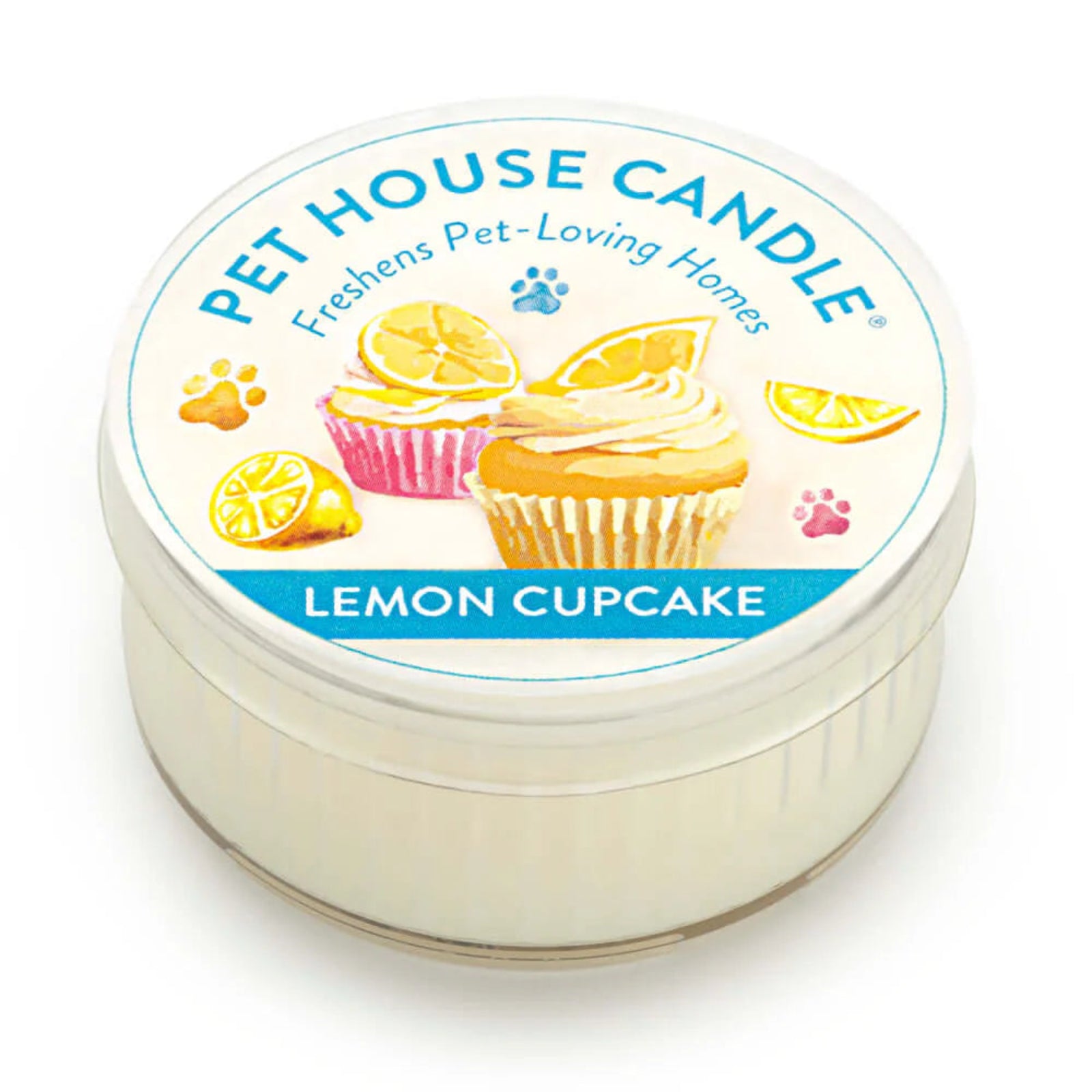 Pet House Candle in Lemon Cupcake flavor on a white background