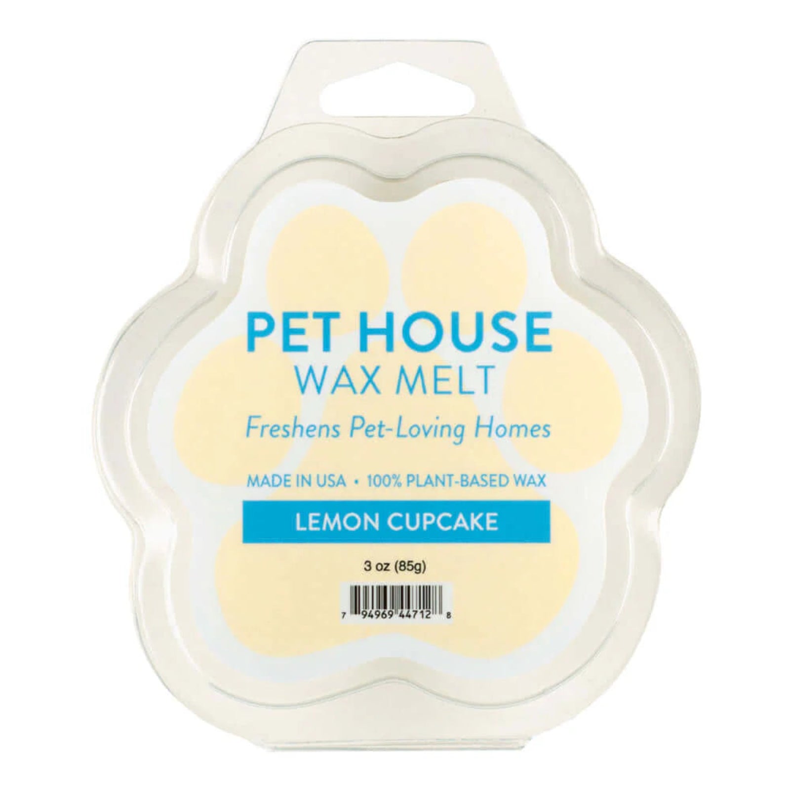 Pet House Wax Melt packaging with lemon cupcake scent on a white background