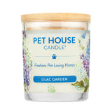 Pet House Candle in Lilac Garden scent with floral design on a white background