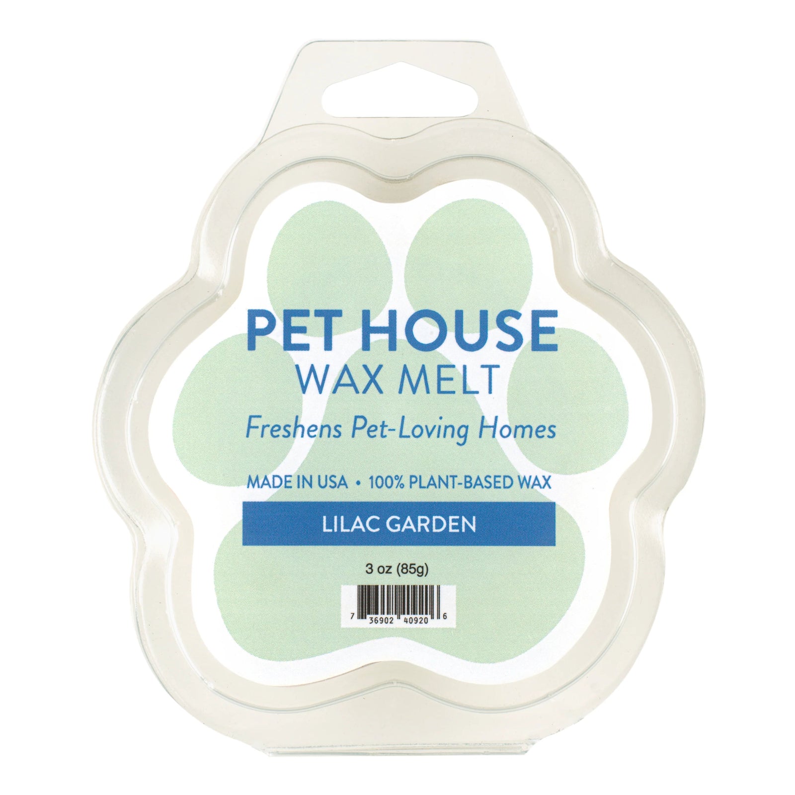 Pet House Wax Melt packaging with paw print design on a white background